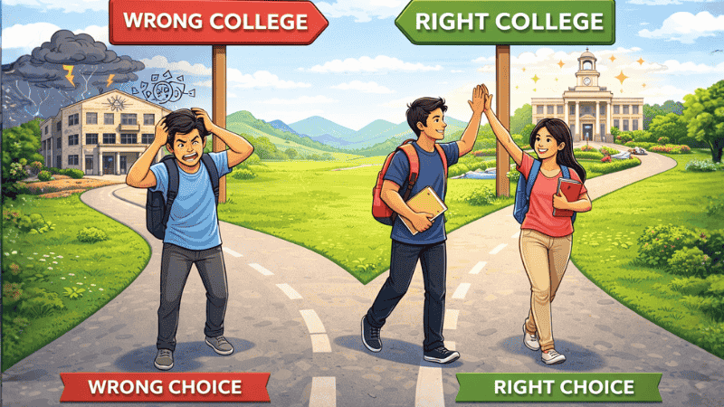 Infographic showing common mistakes and right approach to choosing MBA colleges in India